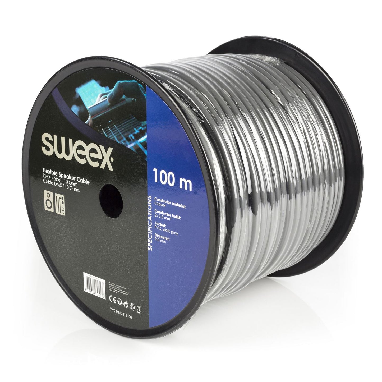 Sweex Speaker Cable on Reel 2x 2.50 mm² 100m Dark Grey SWOR15031E100 - COTR15031GY100