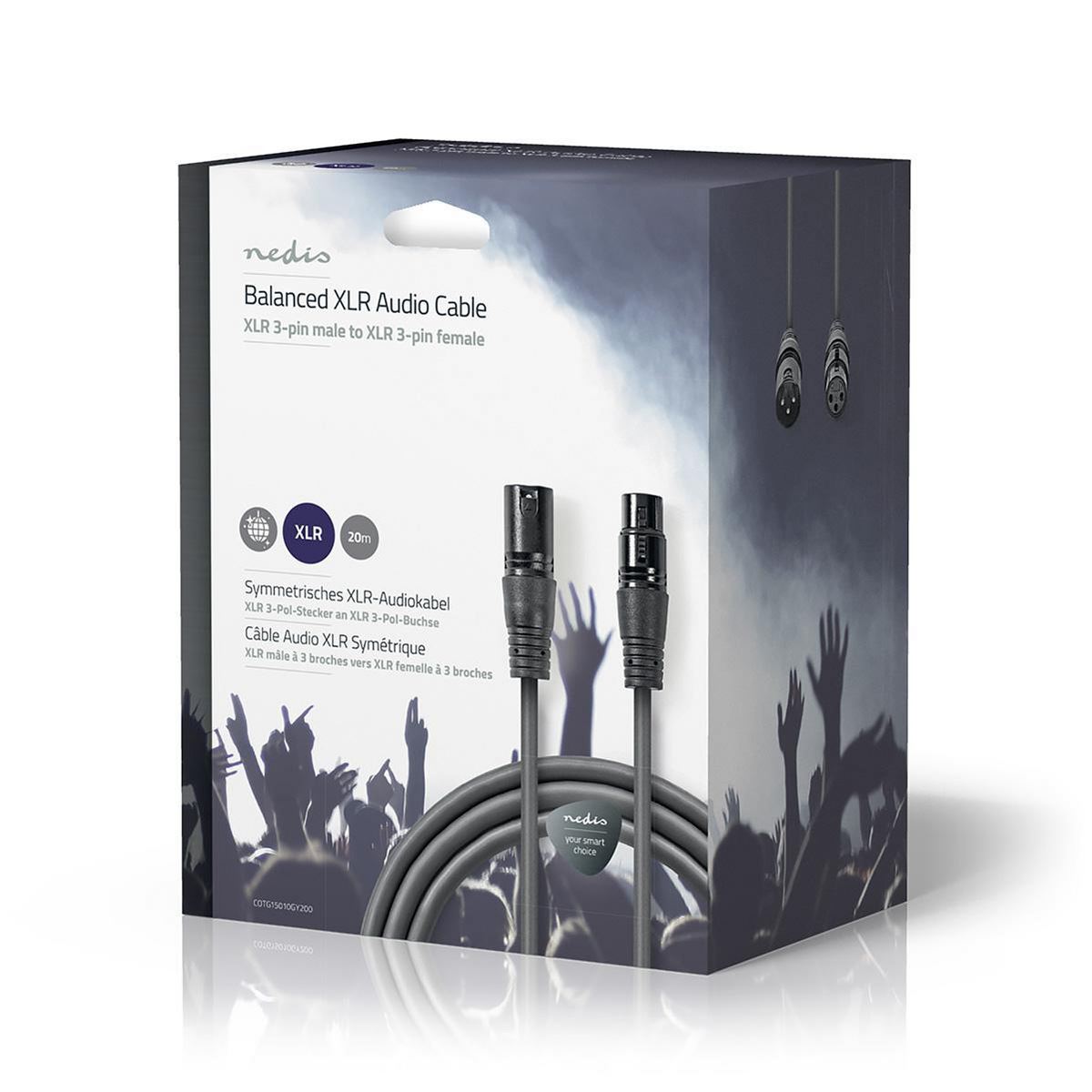Nedis Balanced XLR Audio Cable XLR 3-Pin Male to XLR 3-Pin Female 20m Grey - COTG15010GY200