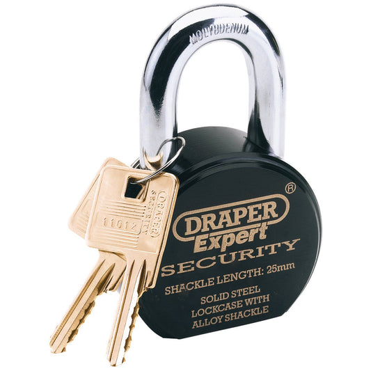 Draper Expert 63mm Heavy Duty Stainless Steel Padlock 2 Keys Shackle Length 25mm - 64206