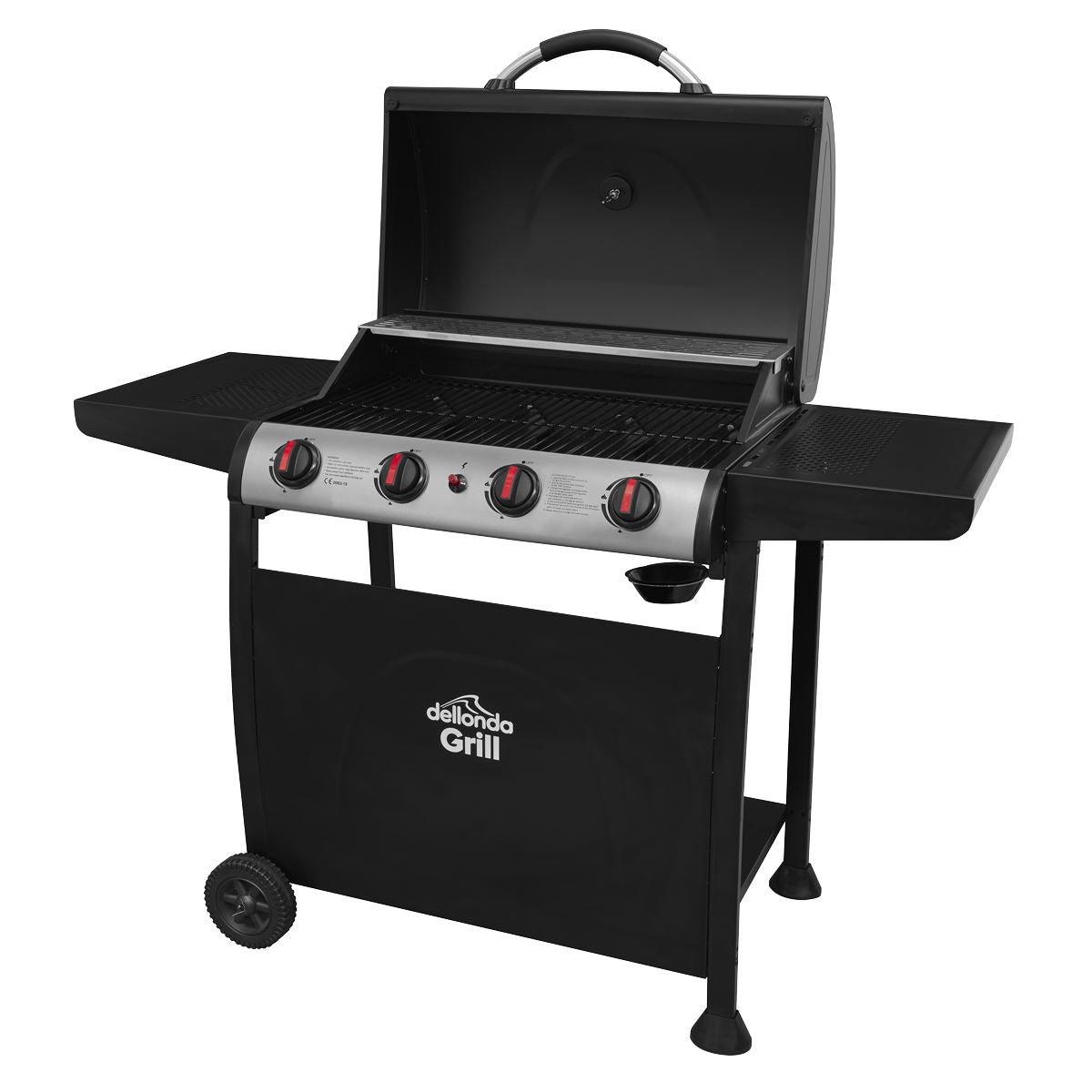 Dellonda 4 Burner Gas BBQ Grill, Ignition, Thermometer, Black/Stainless Steel DG15