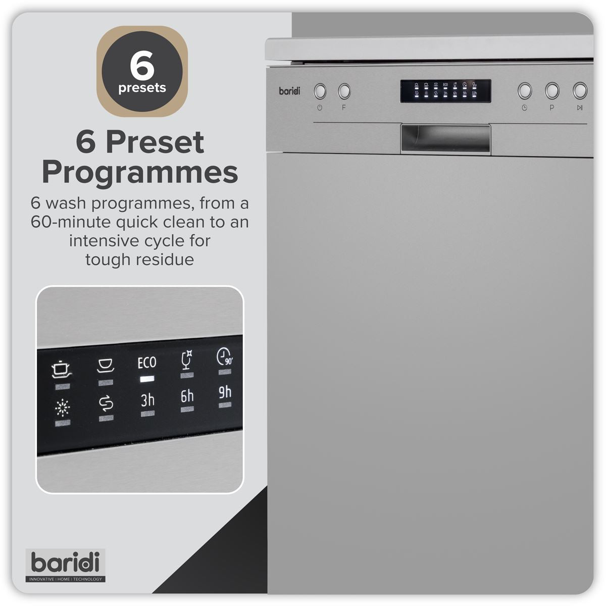 Baridi Freestanding Dishwasher 60cm Wide 13 Place Settings - Silver DH280