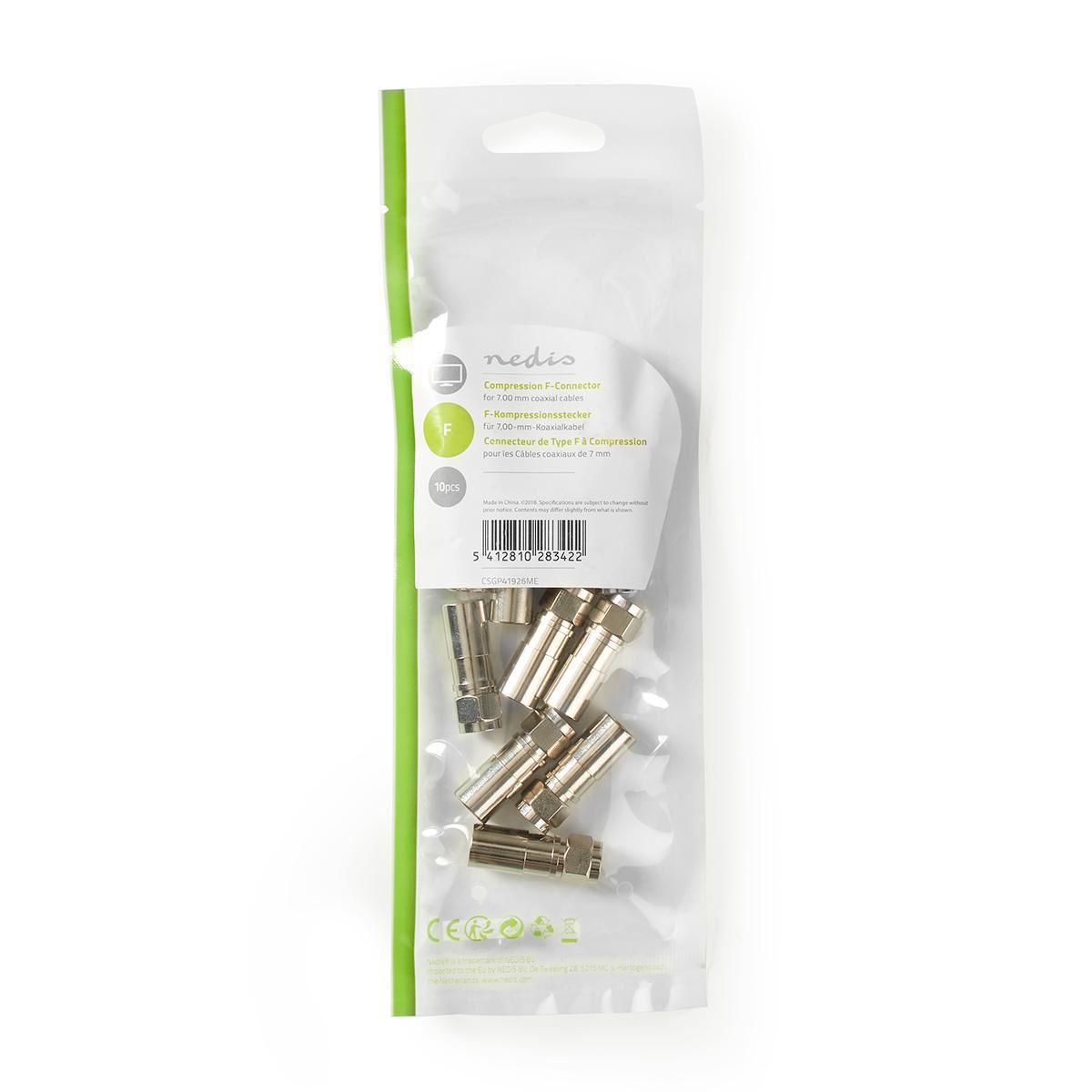 Nedis F-Connector Compression for 7.0mm Coax Cables 10 Pieces Metal