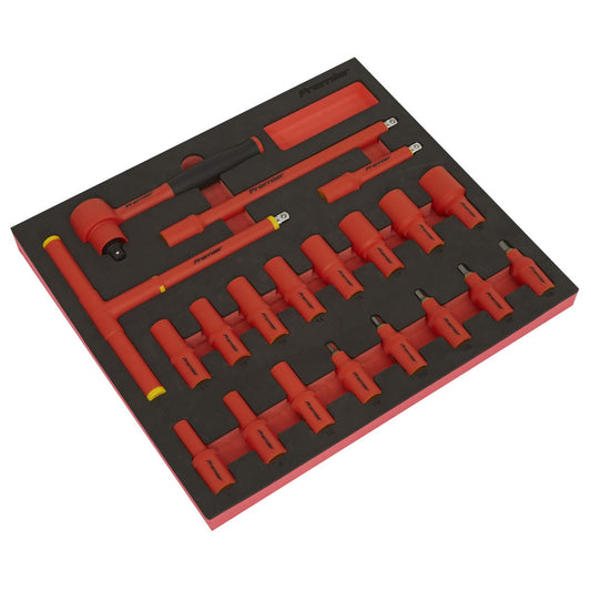 Sealey Insulated Socket Set with Tool Tray 20pc 3/8"Sq Drive 6pt WallDrive� VDE Approved TBTE02
