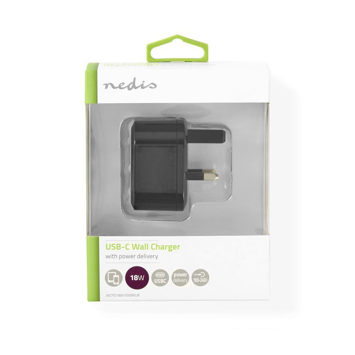 Nedis Wall Charger 3.0A USB-C Power Delivery 18W Black WCPD18W100BKUK