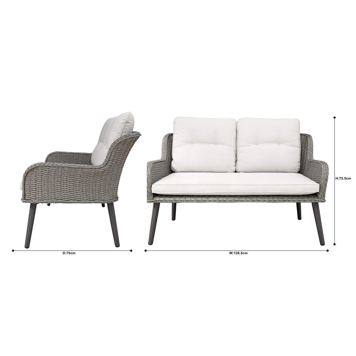 Sealey Dellonda Buxton Rattan Wicker Outdoor Lounge 2-Seater Sofa with Cushion, Grey DG80
