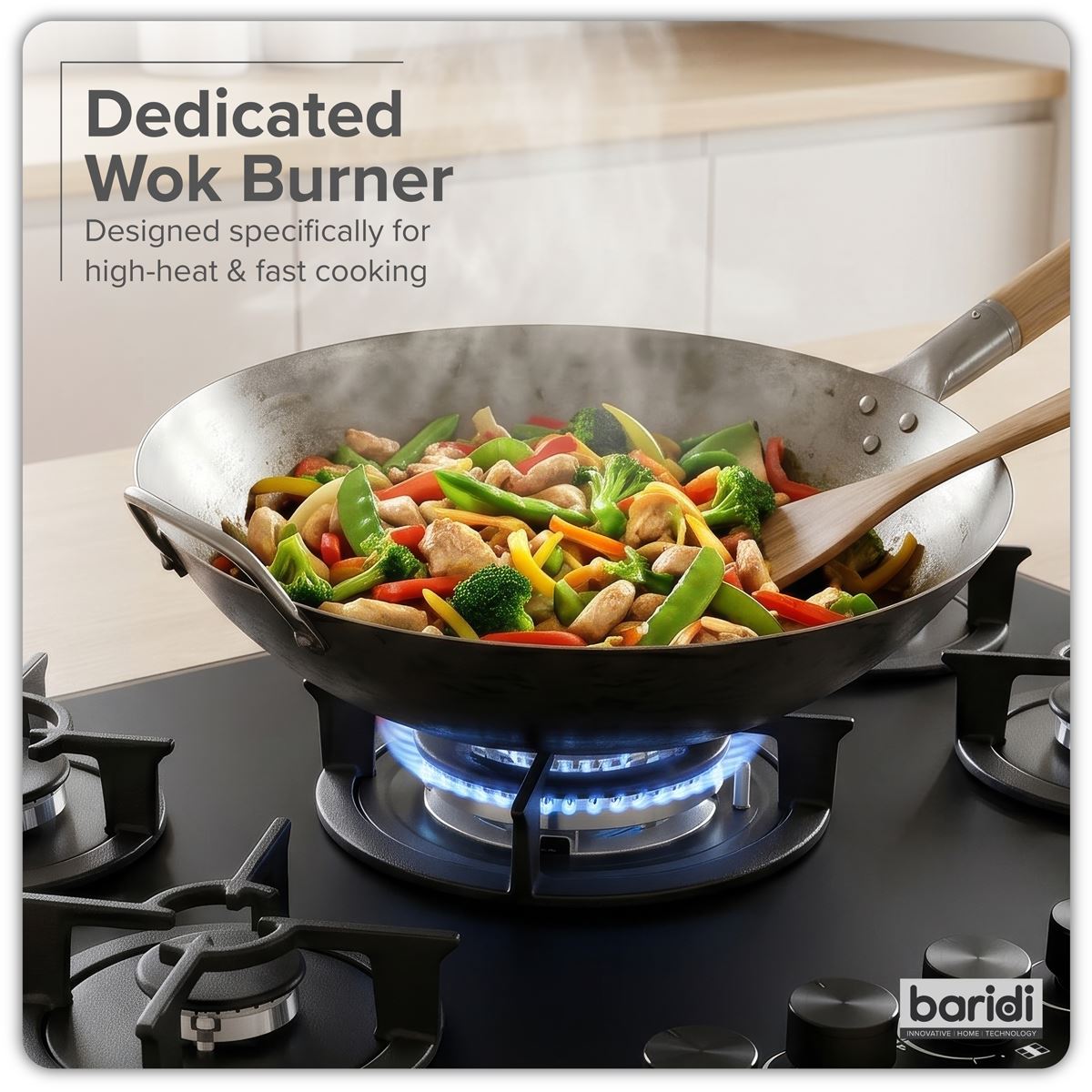 Baridi 70cm Gas Hob Matt Black with 5 Burners Cast Iron Supports & Auto Ignition
