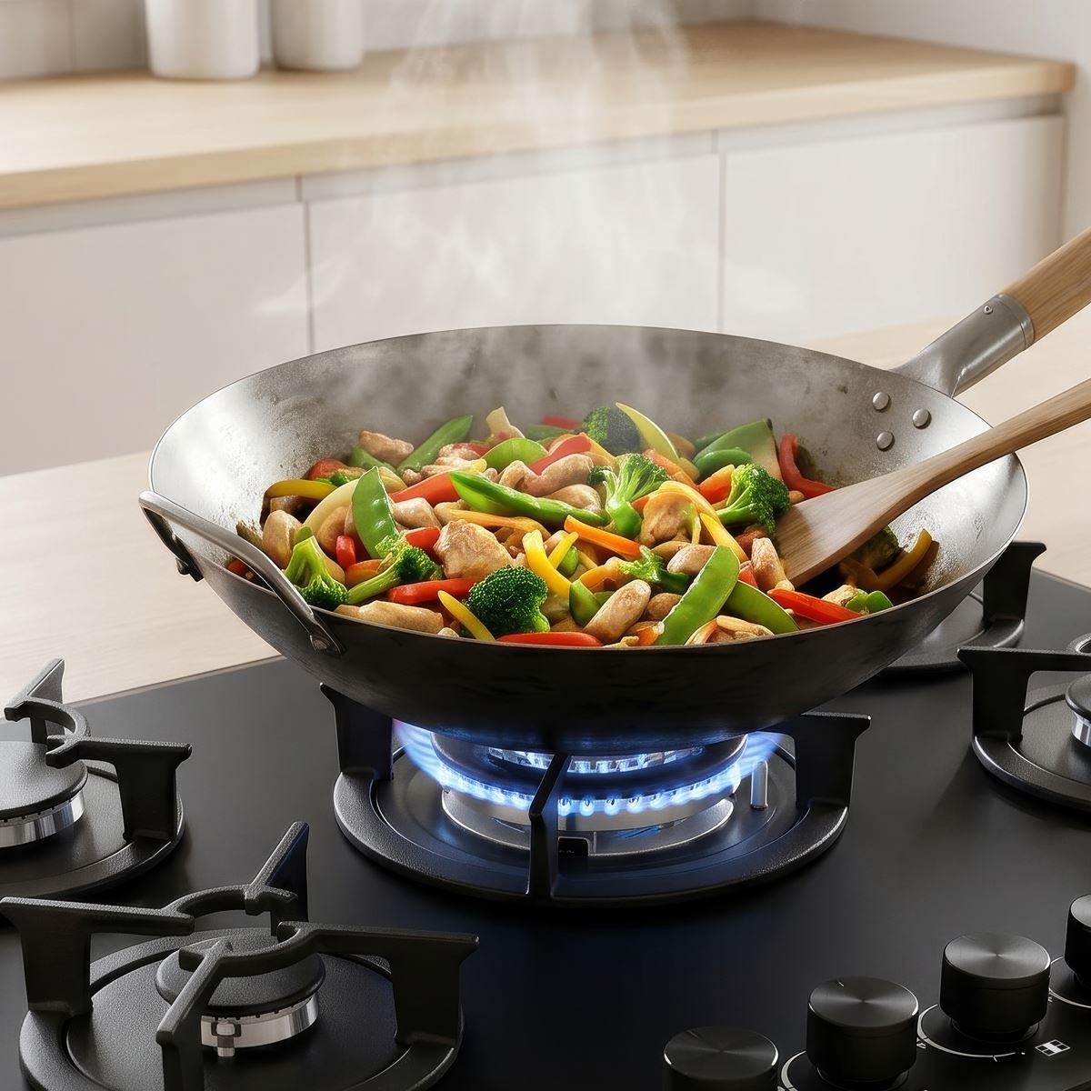 Baridi 70cm Gas Hob Matt Black with 5 Burners Cast Iron Supports & Auto Ignition