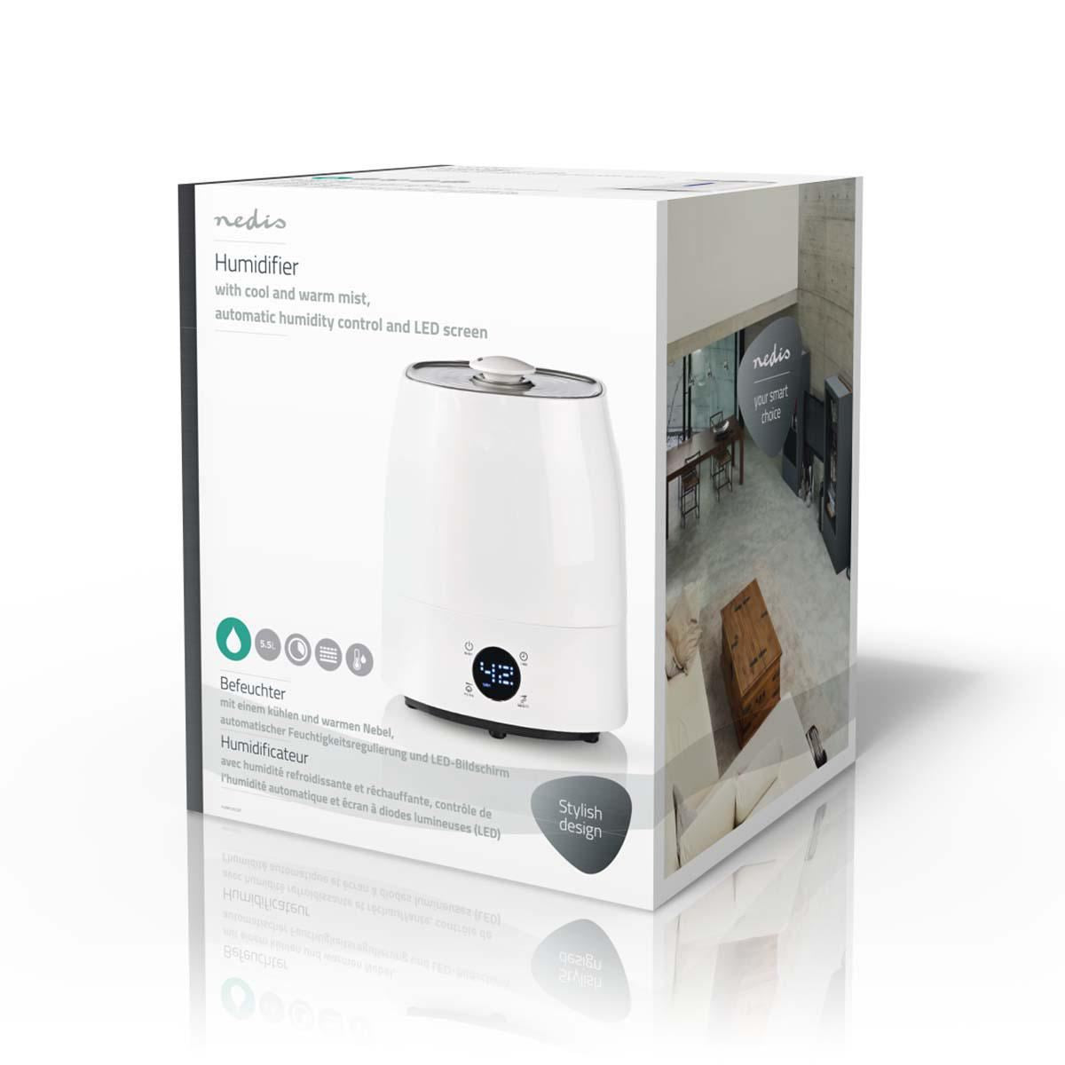 Nedis Humidifier 5.5L Hygrometer LED Screen Timer HUMI120CWT