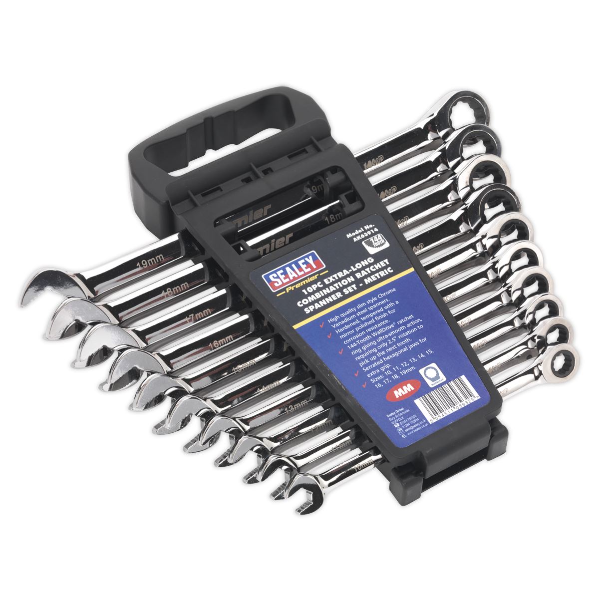 Sealey Combination Ratchet Spanner Set 10pc Extra-Long Metric AK63914