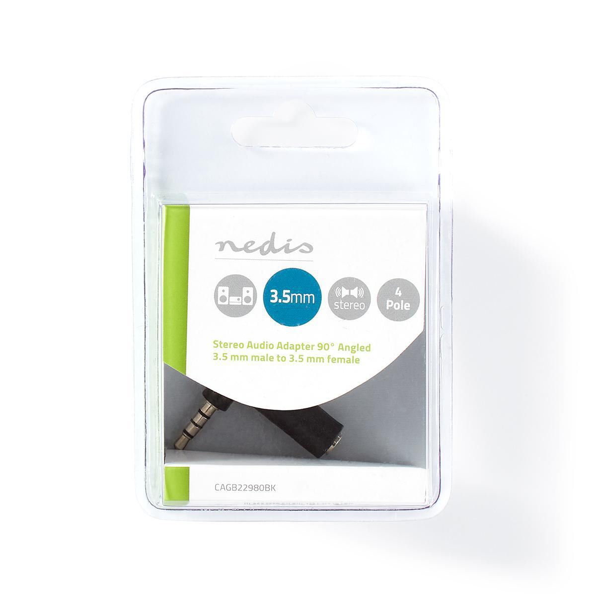 Nedis Stereo Audio Adapter 3.5mm Male to 3.5mm Female 90° Angled 4-Pole Black - CAGB22980BK
