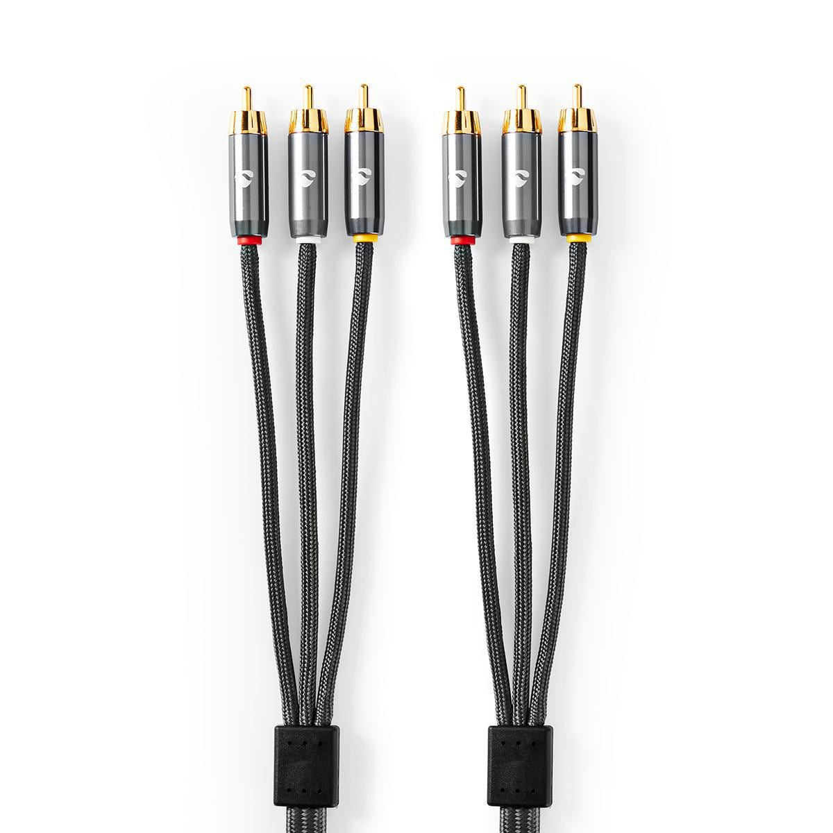 Composite Video Cable 3x RCA Male to 3x RCA Male Gun Metal Grey Braided Cable - CVTB24300GY20