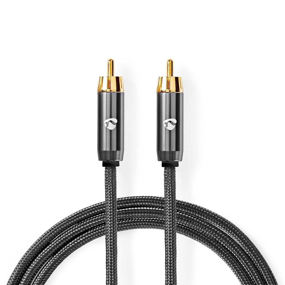 Nedis 3m Subwoofer Cable RCA Male to RCA Male Gun Metal Grey Braided Cable - CATB24100GY30