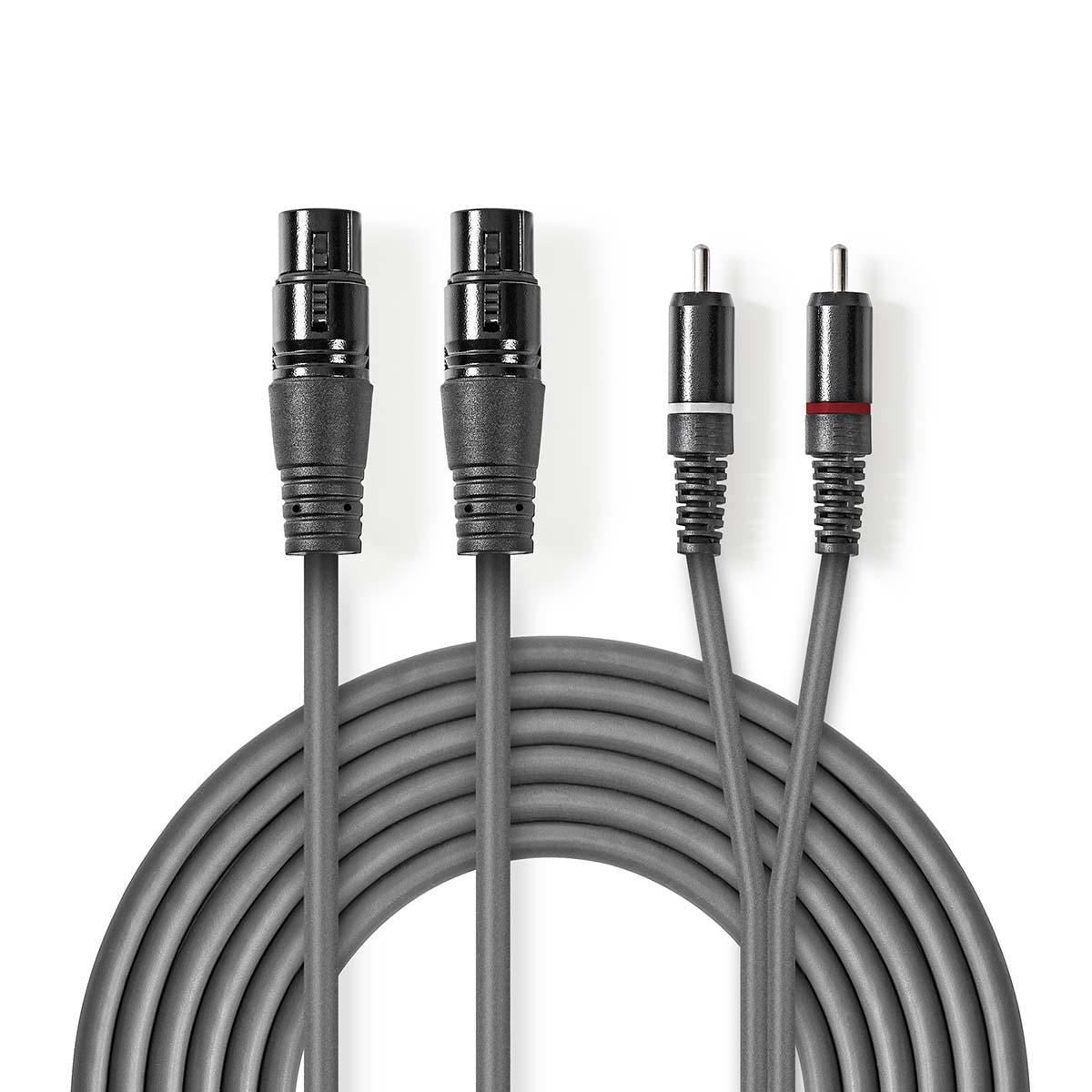 Nedis XLR Audio Cable 2x XLR 3-Pin Female to 2x RCA Male 3m Grey COTH15230GY30