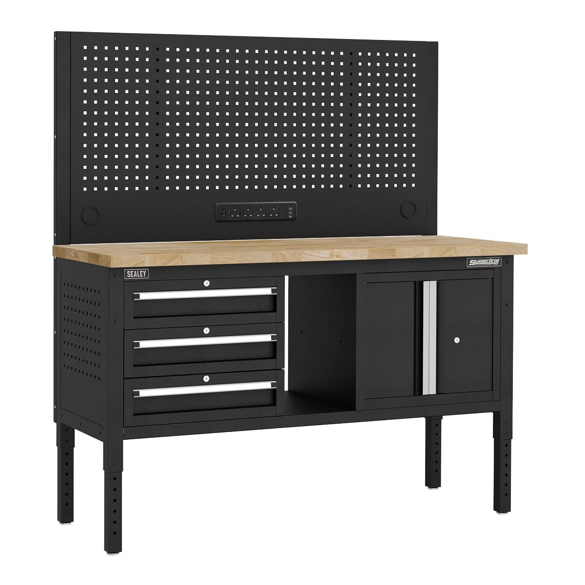 Sealey Superline Pro Modular Workbench, 3 Drawers Cupboard Wooden Worktop 1525mm