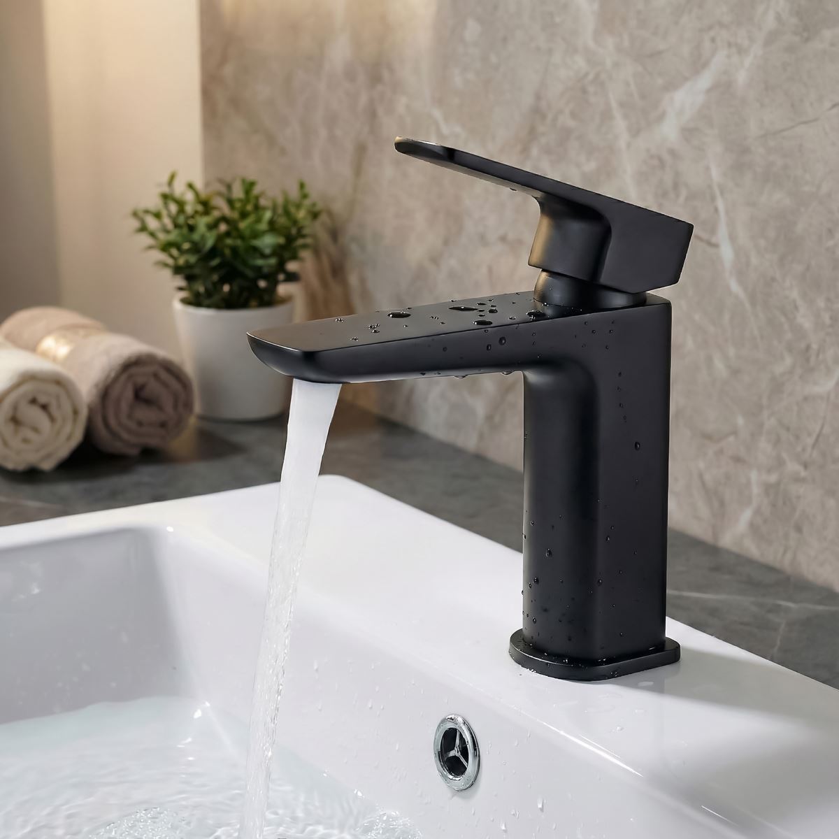 Baridi Basin Mixer Tap with Clicker Waste - Matt Black DH393