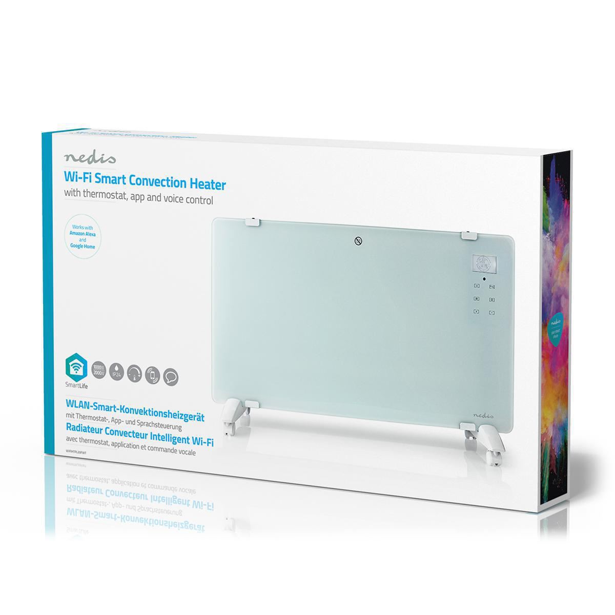 Nedis Wi-Fi Smart Convection Heater Thermostat Glass Front Panel 2000W White - WIFIHTPL20FWT