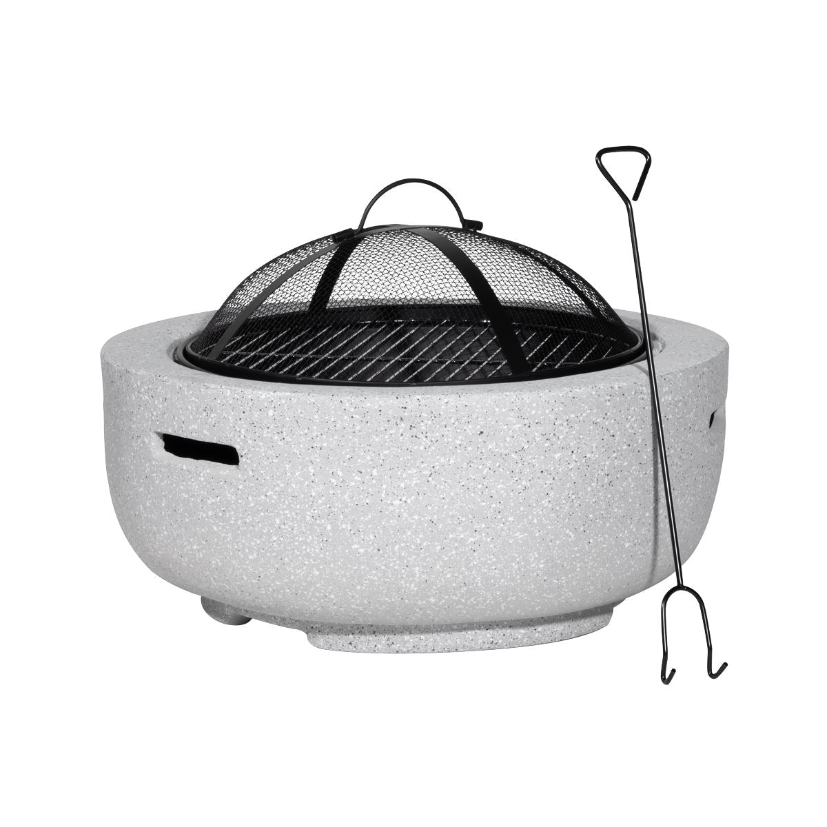 Dellonda Round MgO Fire Pit with BBQ Grill, 60cm, Safety Mesh Screen Light Grey