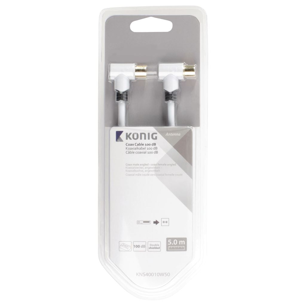 Konig Coax cable 100 dB coax male angled to female angled 5m white - CSBW40010WT50