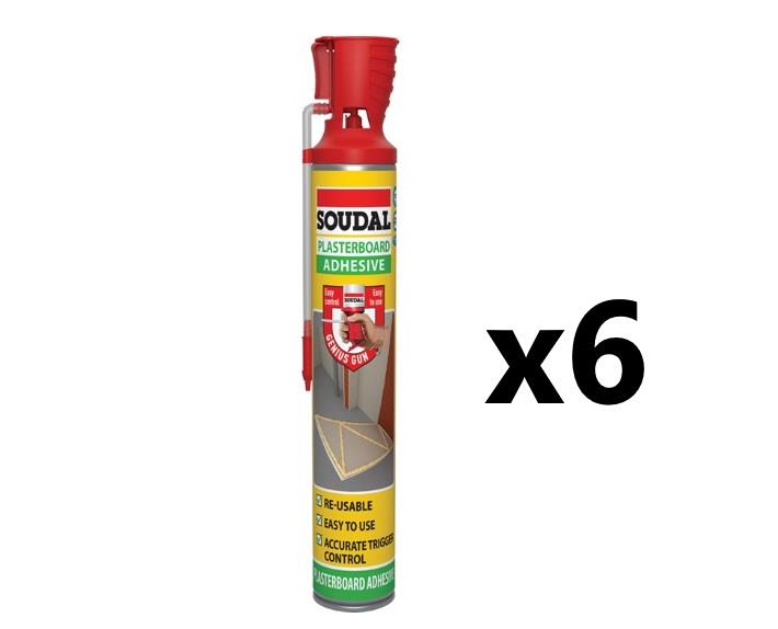 Soudal 6x Genius Gun Plasterboard Adhesive - CHAMPAGNE (750ml)