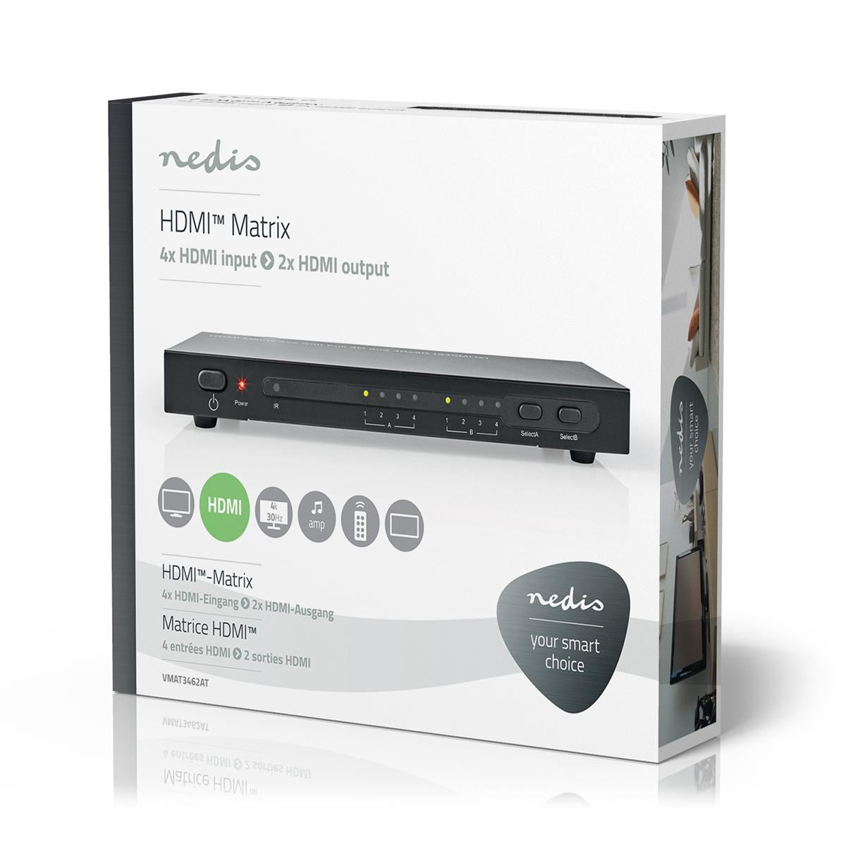 Nedis HDMI Matrix Switch 4-to-2-Port to 4x HDMI Input 2x HDMI Output - VMAT3462AT