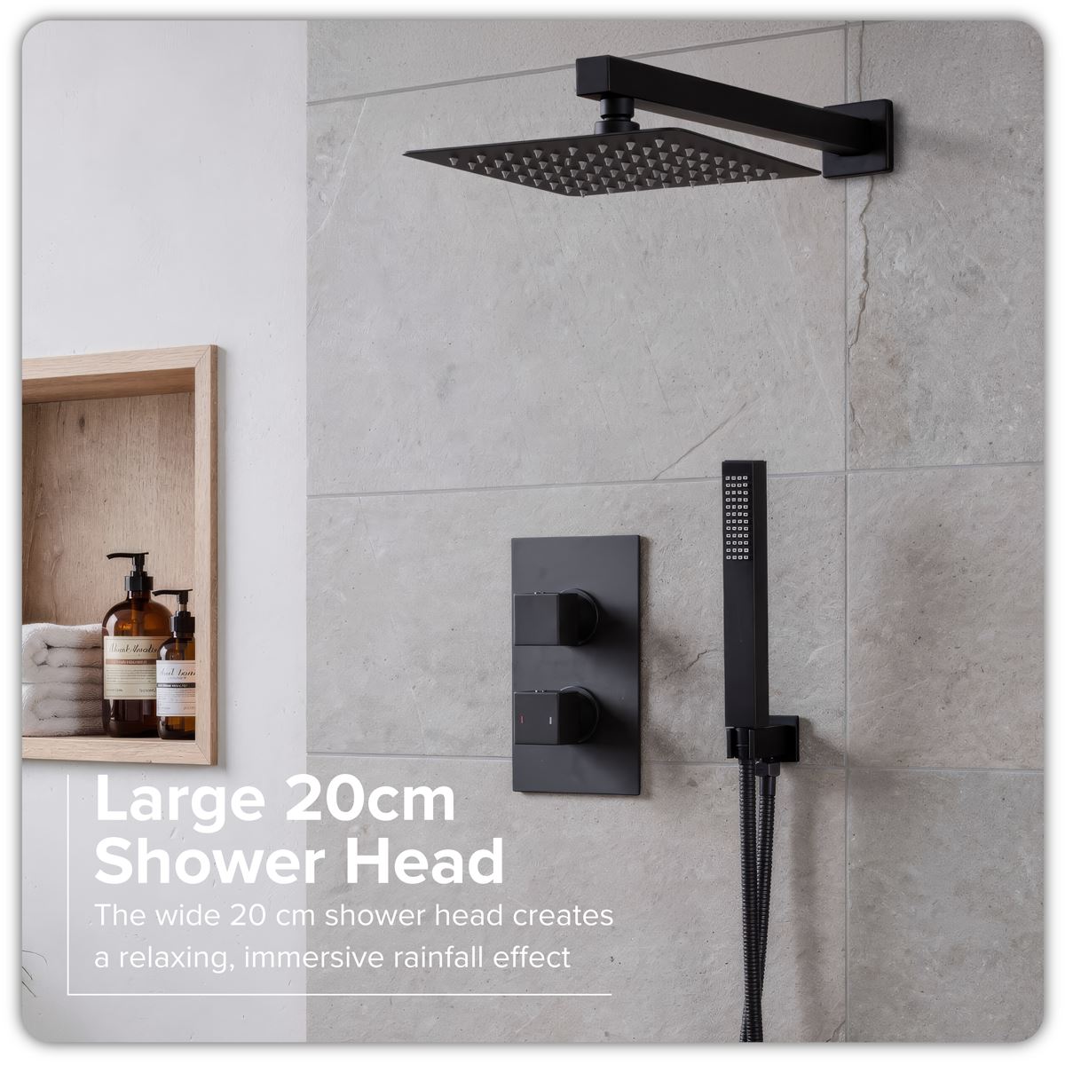 Baridi Concealed Thermostatic Shower Set 20 x 20cm Square Head & Hand Shower