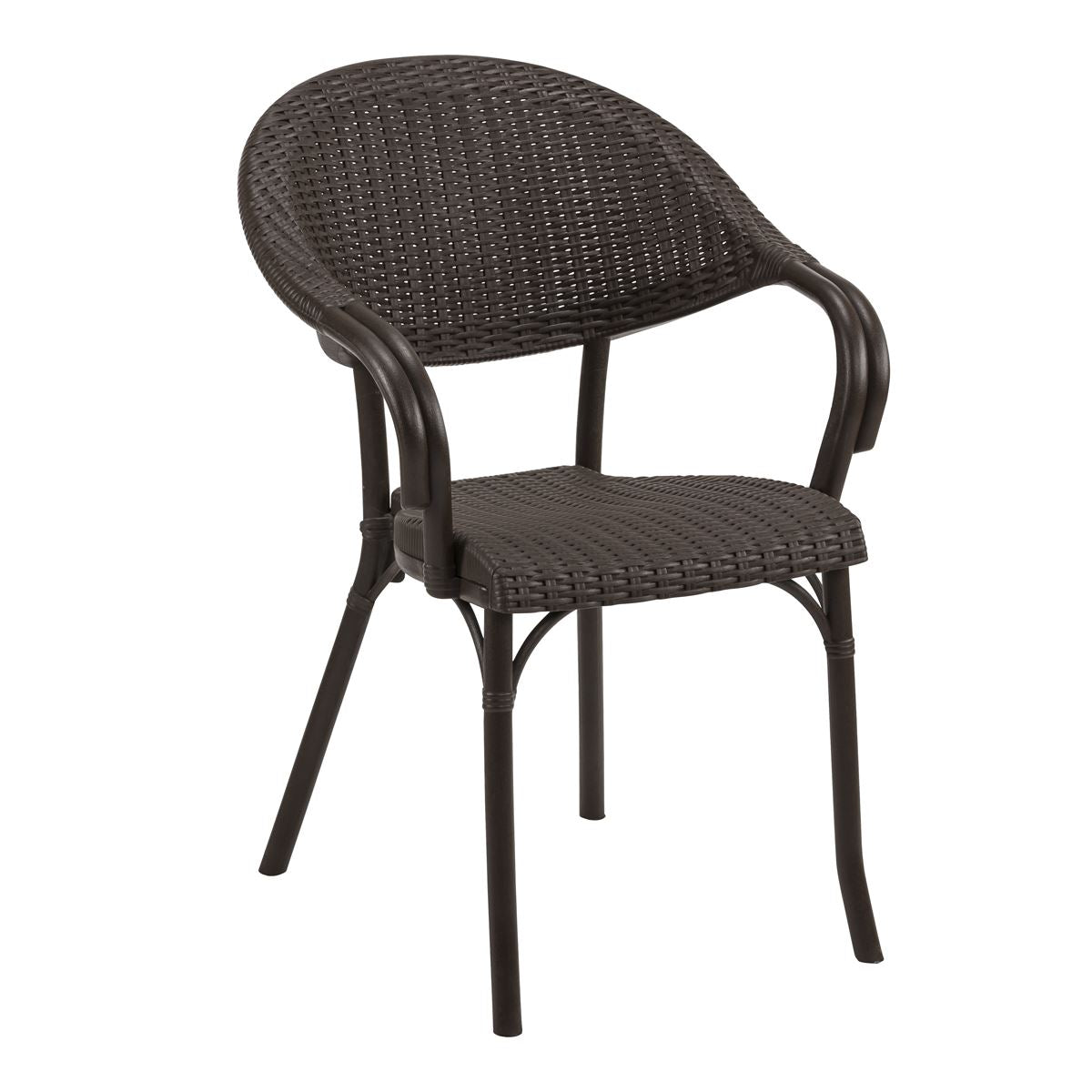 Dellonda Armchair Weather Resistant PP Body Stackable x 6, Dark Wood DG205