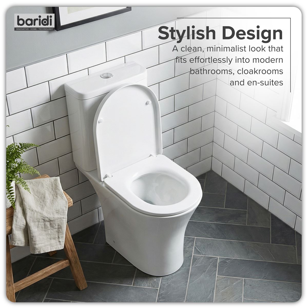 Baridi Close-Coupled Toilet Soft Close Seat, Dual Flush Cistern & Rimless Flush