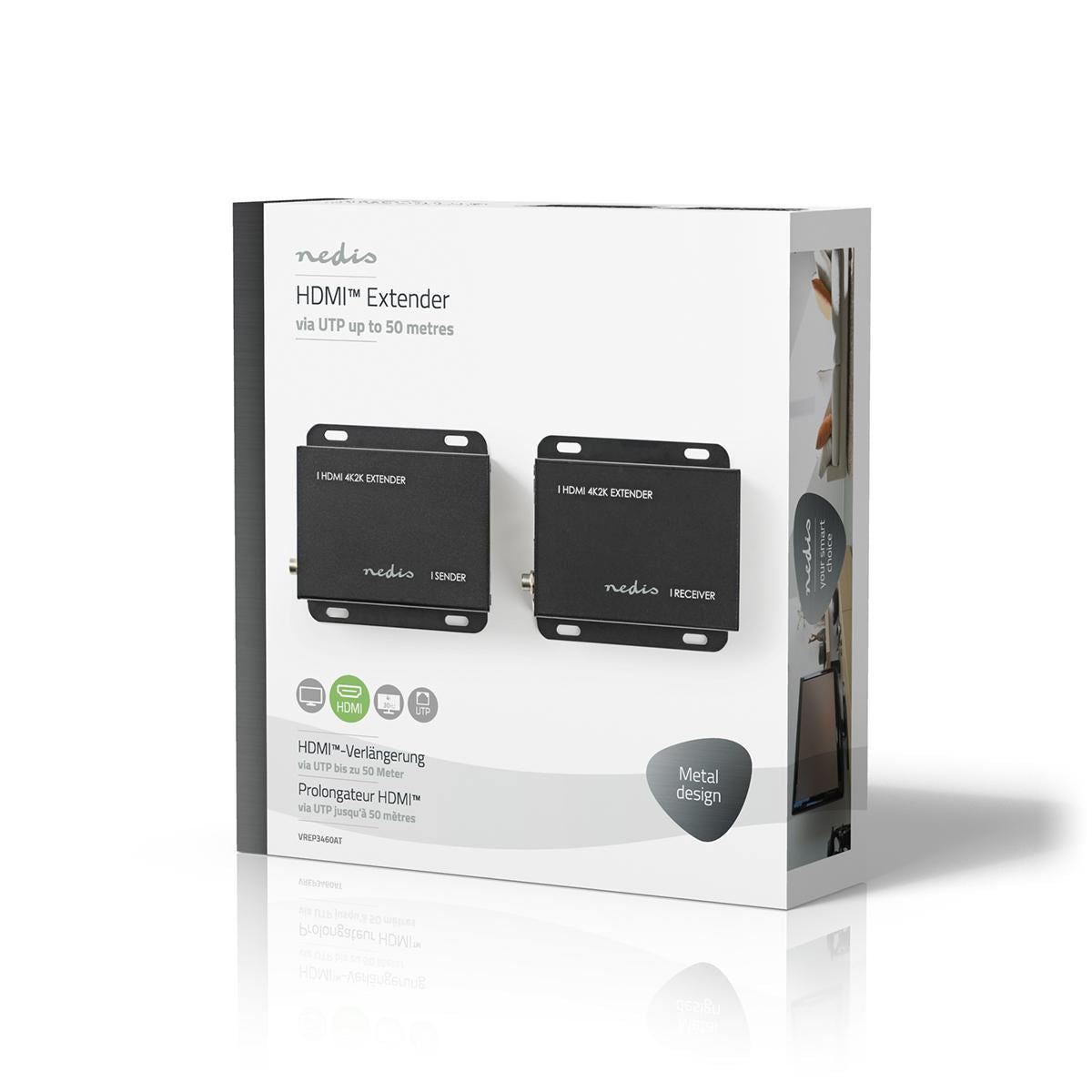 HDMI CAT5/6 Extender 4K@30Hz Up to 50m HDMI Input+RJ45 Female HDMI Output+RJ45 - VREP3460AT