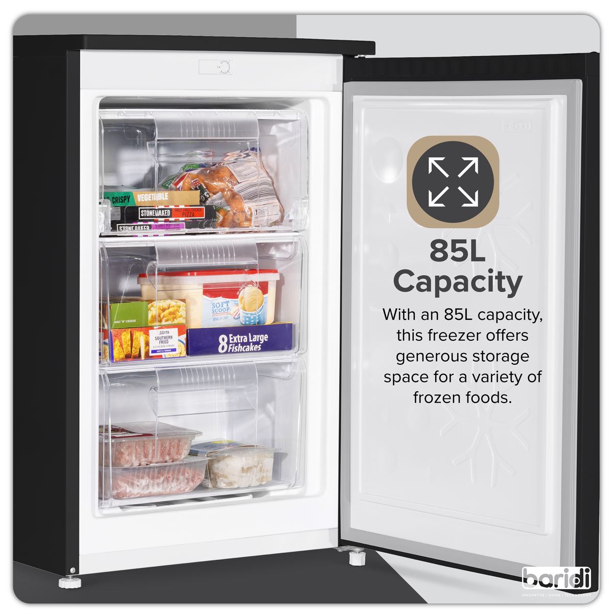 Baridi 55cm Undercounter Freezer with Adjustable Thermostat, 85L - Black DH251