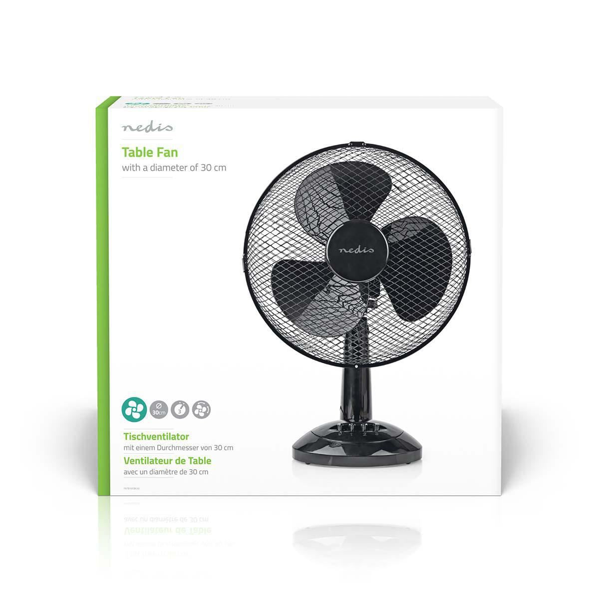 Nedis Table Fan Mains Powered Diameter 30 cm 35W Oscillation 3-Speed Black