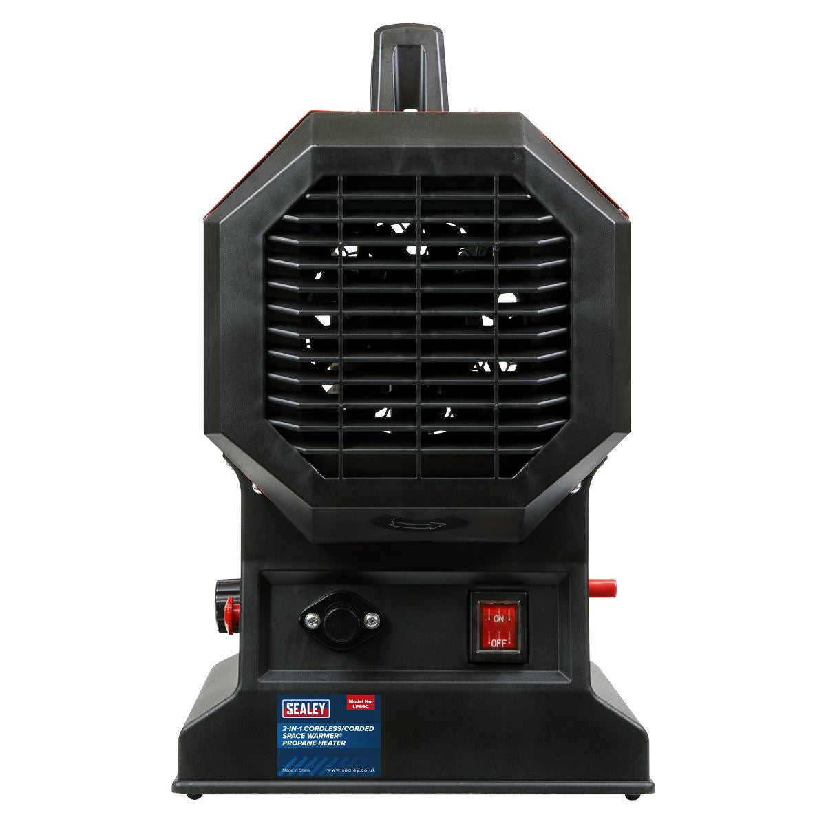 01 Sealey 2-in-1 Cordless/Corded SV20 Space Warmer Propane Heater with Battery and Charger LP69CCOMBO