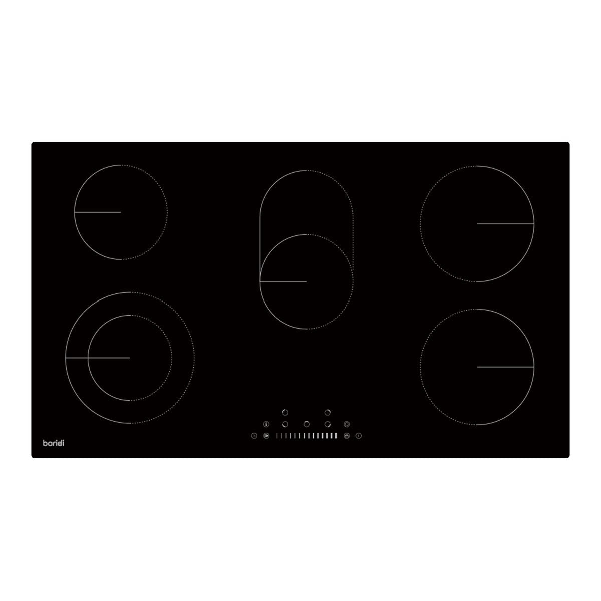 Baridi Integrated Ceramic Hob with 5 Cooking Zones 90cm - Black Glass DH389