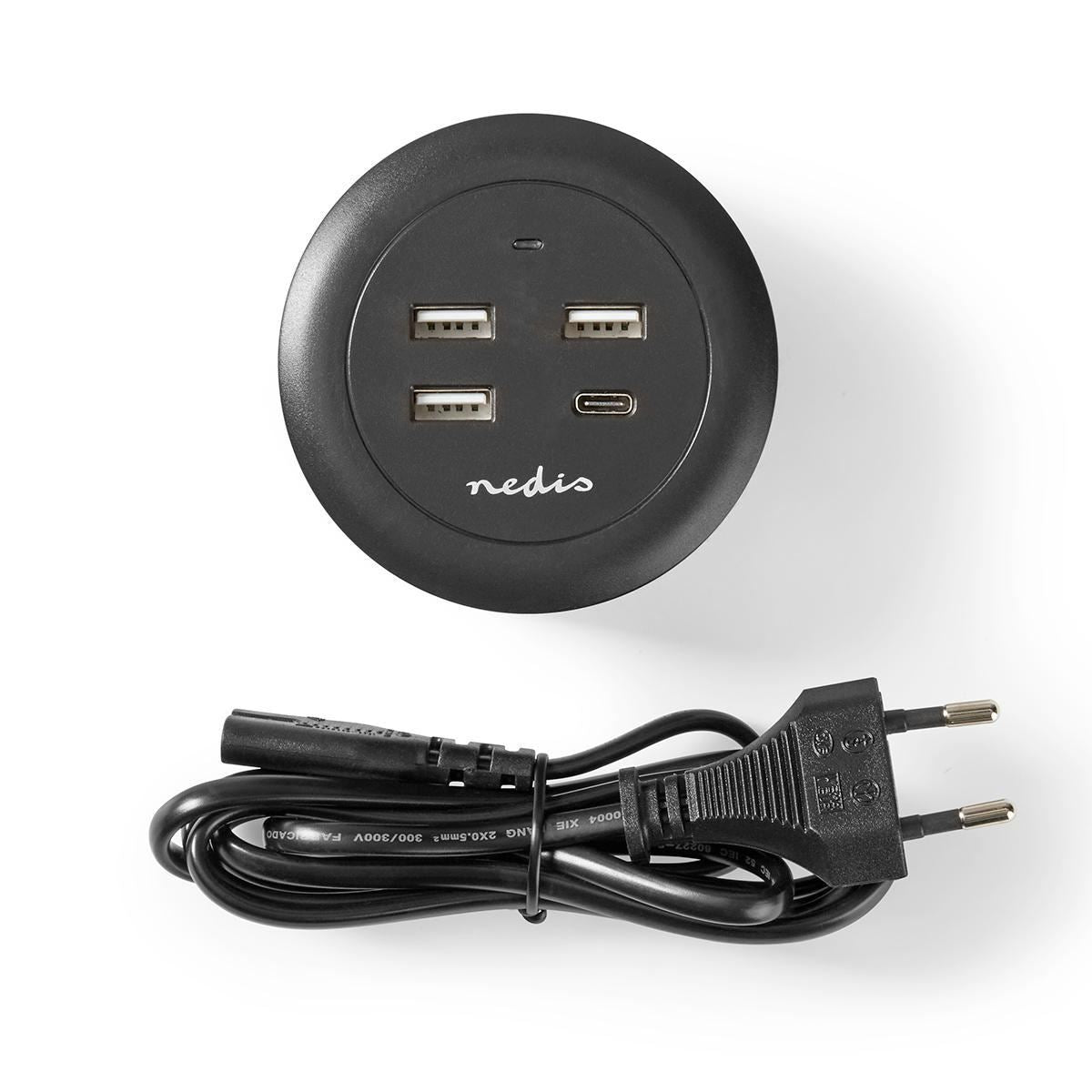 Nedis Fabric Desktop Family Charger 3x USB 2.1 A (Max.) 1x USB-C 30W PD Grey