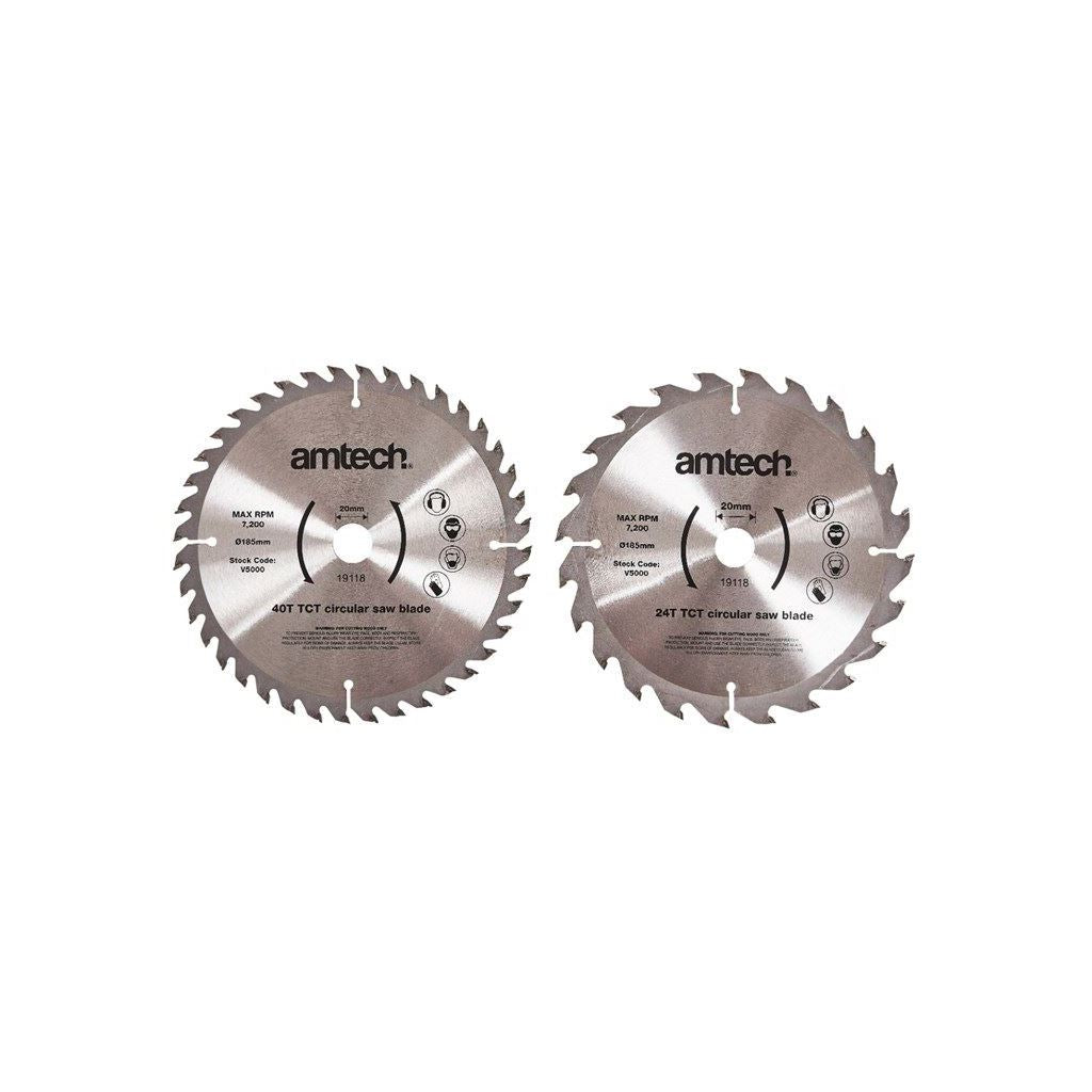 Amtech 2 Piece 185mm Circular Saw Blade Set (24T/40T) - V5000