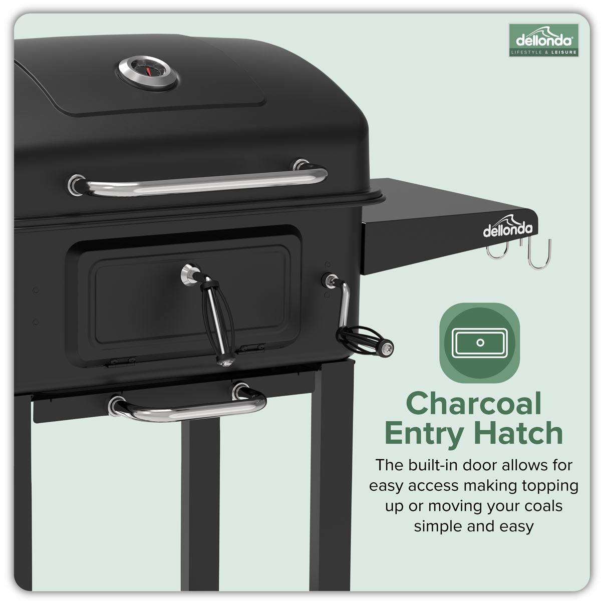 Dellonda Charcoal Grill BBQ Smoker and Trolley with 2 Side Shelves - Black DG283