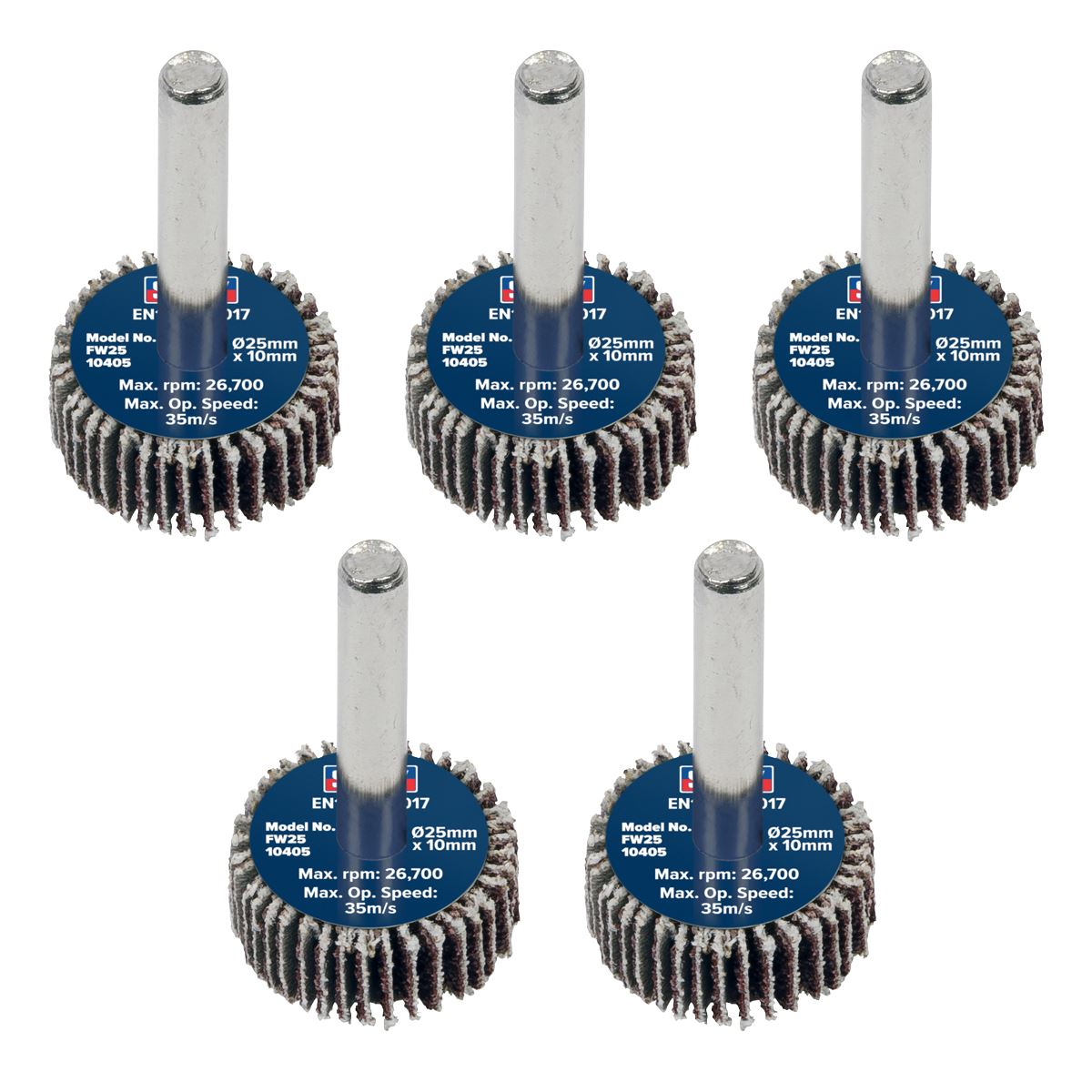 Sealey Flap Wheel 25 x 10mm 6mm Shaft 40Grit - Pack of 5 FW2510405