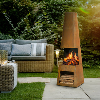 Dellonda Outdoor Chiminea Fireplace Heater Firewood Storage - Corten Steel DG108