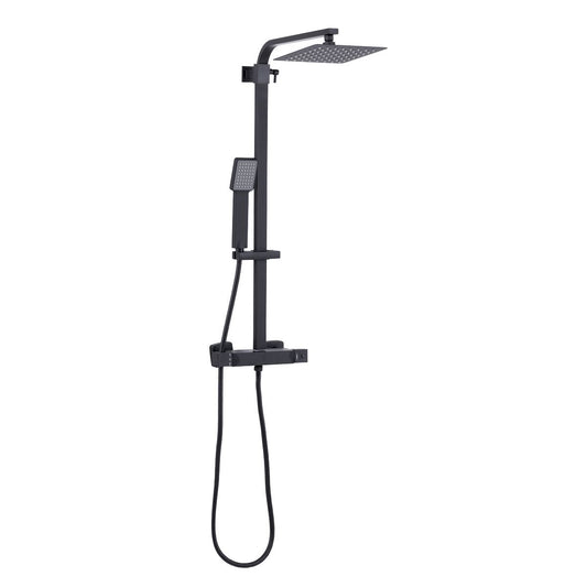 Baridi Thermostatic Shower Mixer Set, 20x20cm Square Head, Adjustable Rail