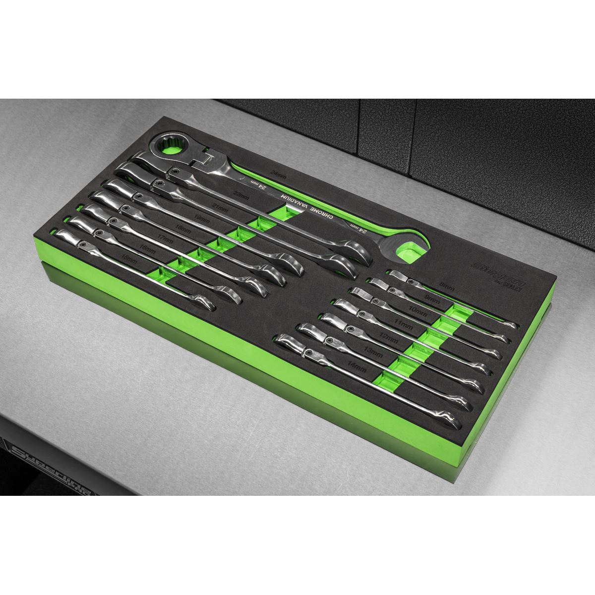 Sealey Siegen Flexi-Head Combination Ratchet Spanner Set 15pc S01329