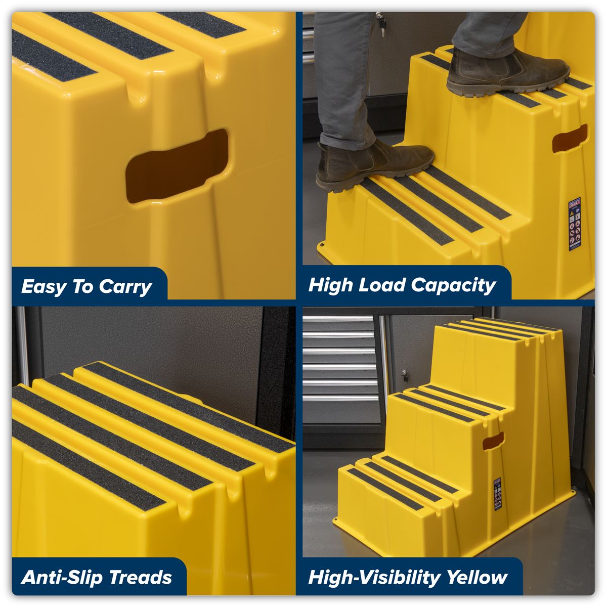 Sealey Heavy-Duty 3-Step Safety Steps with Anti-Slip Treads 150kg Capacity