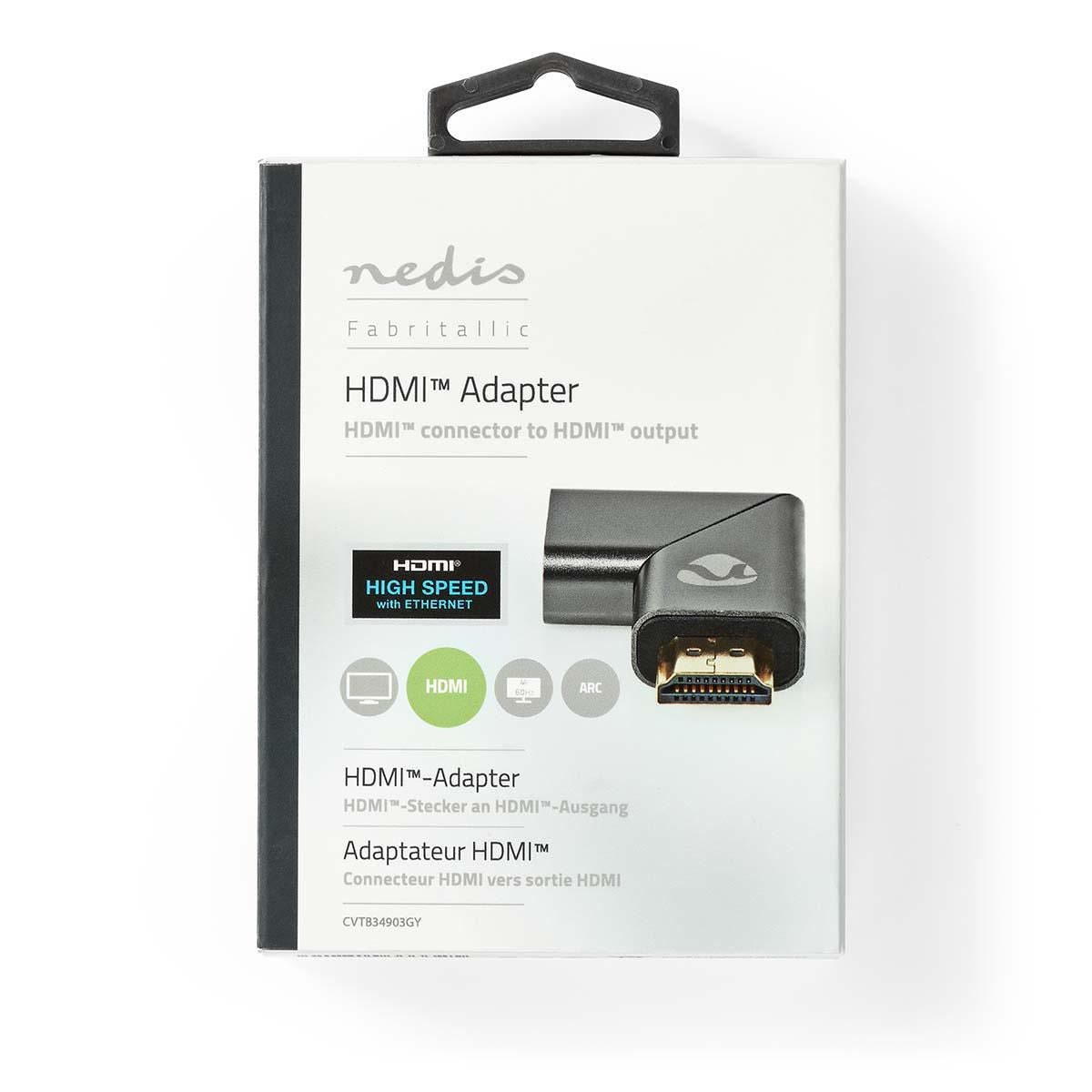 Nedis Left Angled HDMI Female to HDMI Male Coupler Gold Plated Gunmetal Grey - CVTB34903GY