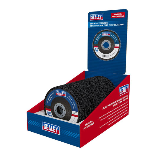 Sealey 115 x 13mm Black Polycarbide Abrasive Strip Disc 22mm Bore - Box of 10