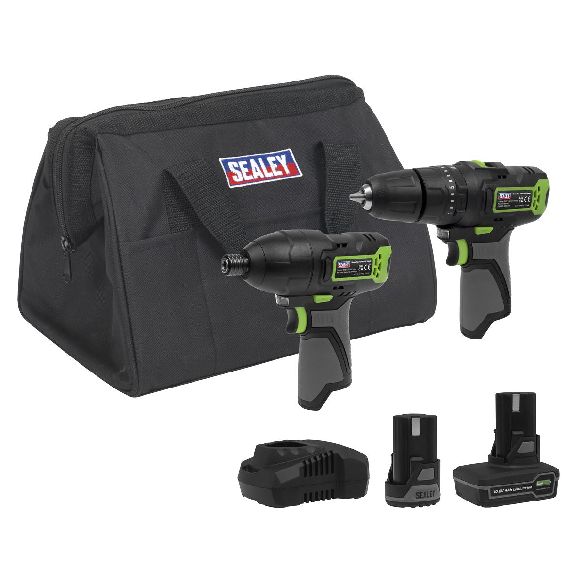 Sealey 2 x 10.8V SV10.8 Series Combi Drill & Impact Driver Kit - 2 Batteries & Euro Plug CP108VCOMBO3EU