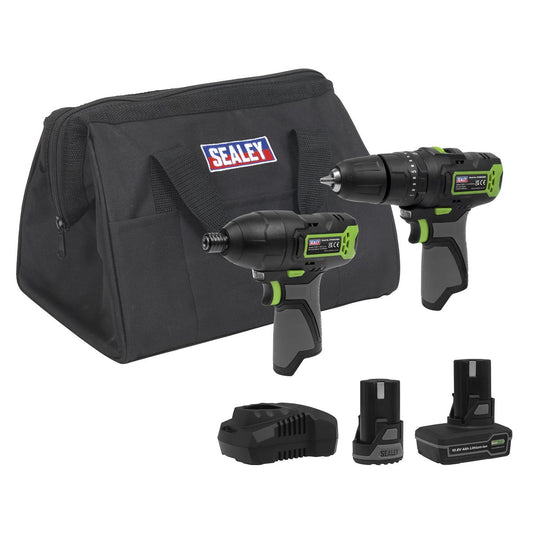 Sealey 2 x 10.8V SV10.8 Series Combi Drill & Impact Driver Kit - 2 Batteries & Euro Plug CP108VCOMBO3EU