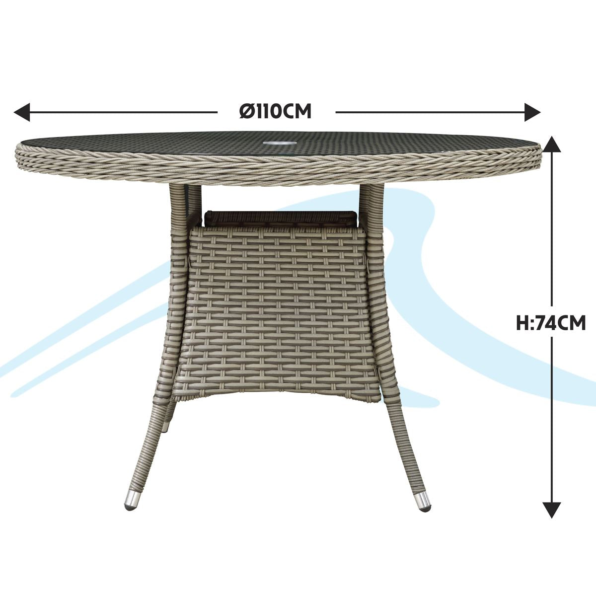Dellonda Chester Rattan Wicker Outdoor Dining Table w/Tempered Glass Top, Brown