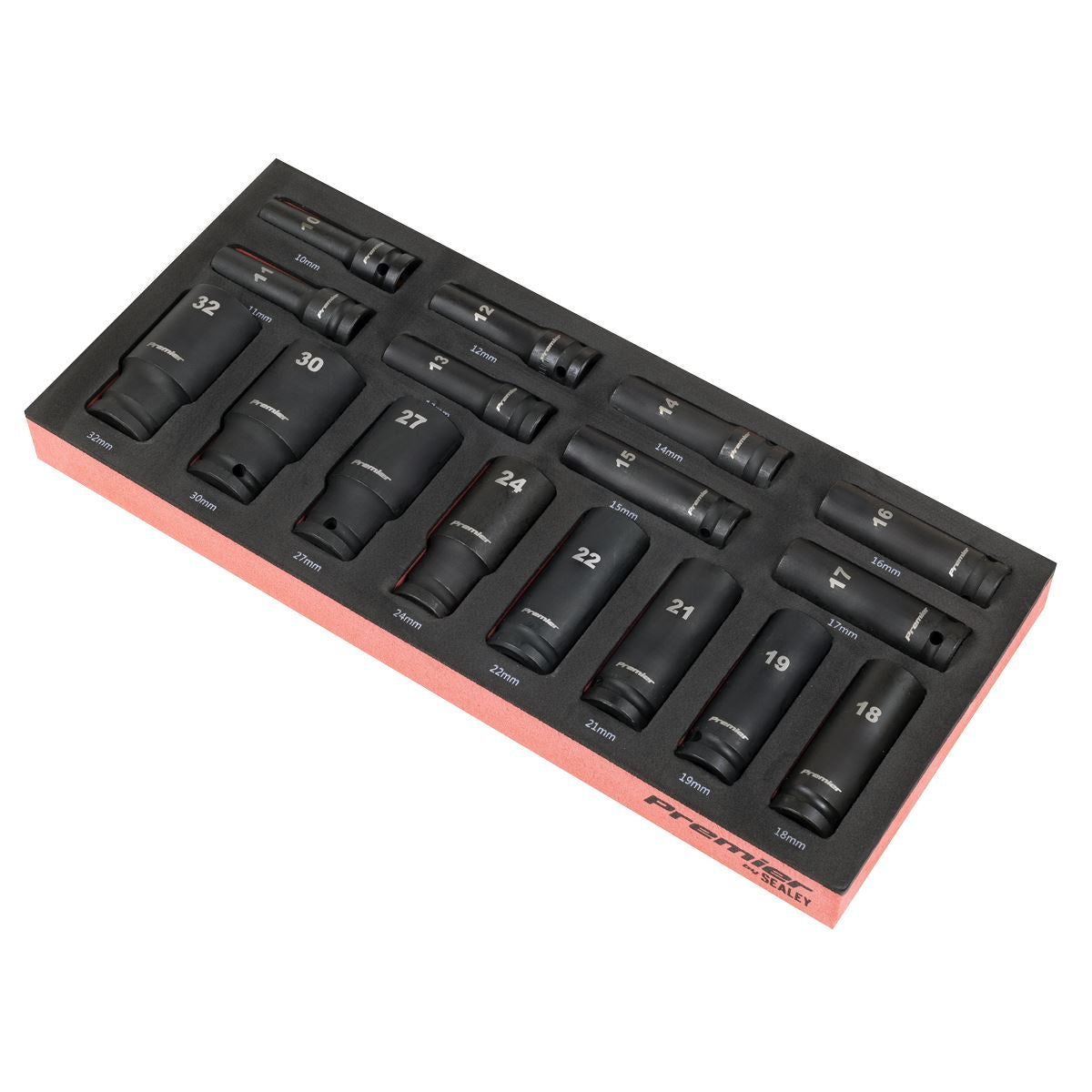 Sealey Premier Deep Impact Socket Set with Tool Tray 1/2"Sq Drive 16pc TBT47