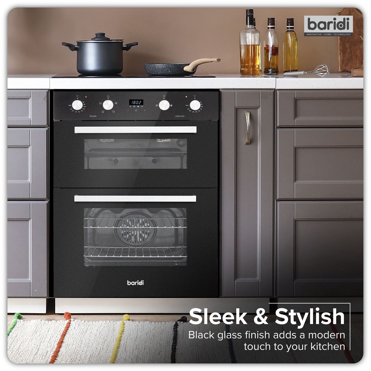 Baridi 72cm Built-Under Double Oven, 74L Capacity, Energy Rating A - Black DH278