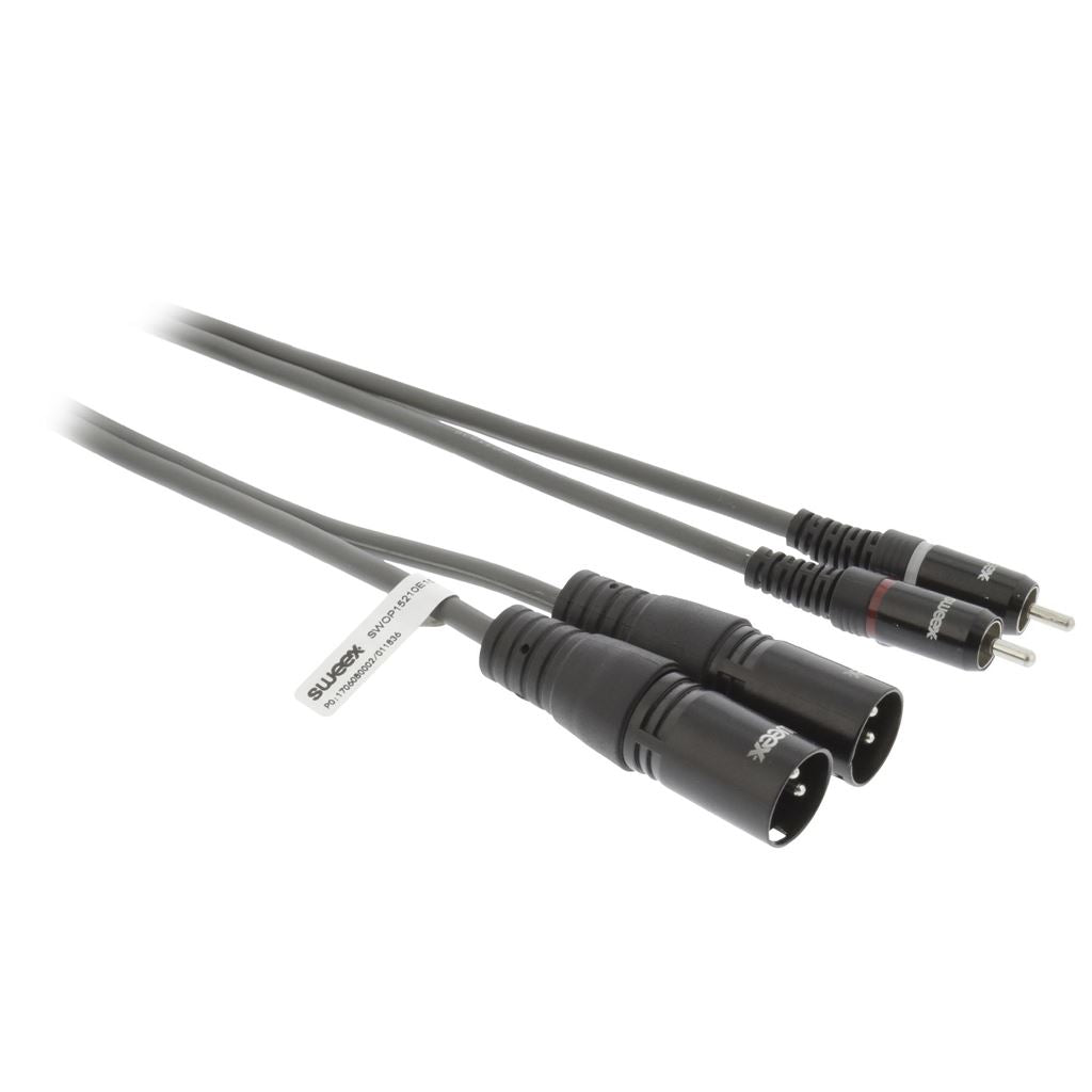 Sweex XLR Stereo Cable 2x XLR 3-Pin Male to 2x RCA Male 1.5m Dark Grey - COTH15210GY15
