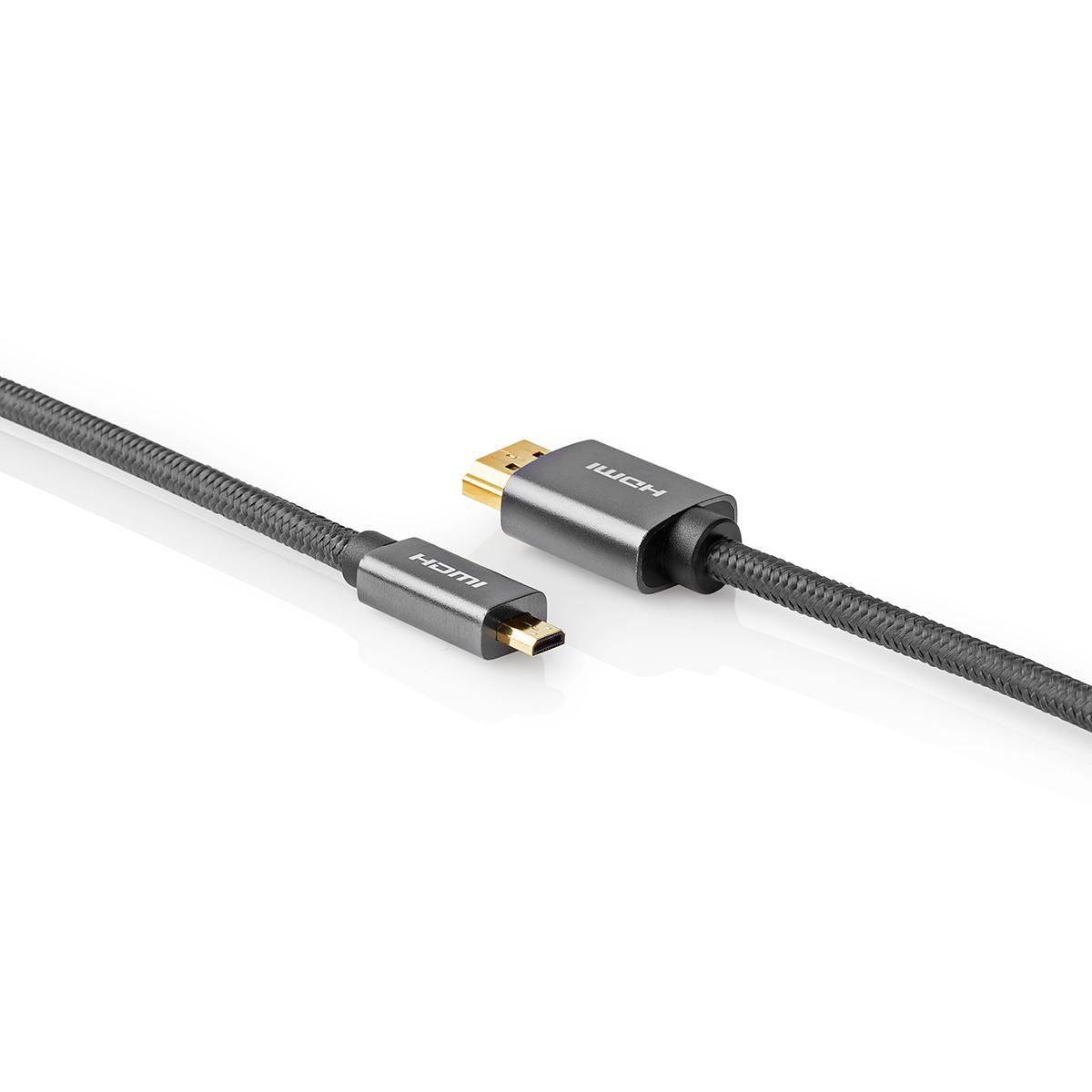 Nedis HDMI Connector to HDMI Micro Connector Gun Metal Grey Braided Cable - CVTB34700GY20