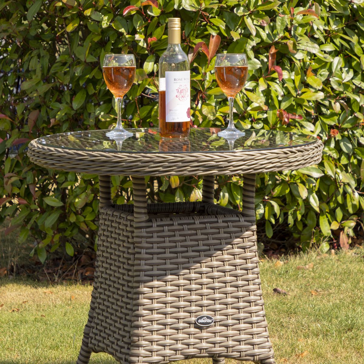 Dellonda Chester Rattan Wicker Outdoor Bistro Table w/Tempered Glass Top Brown